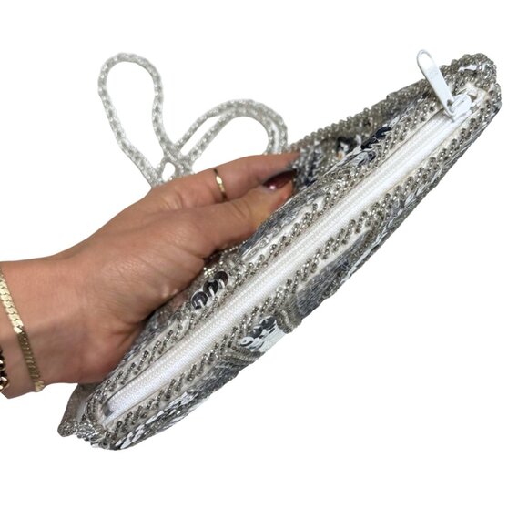 Vintage Carla Marchi Silver Sequin Evening Purse Crossbody Bag - Picture 7 of 11